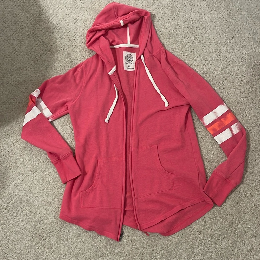 Boyfriend Hoodie. Zip Up. size Medium. Pink.